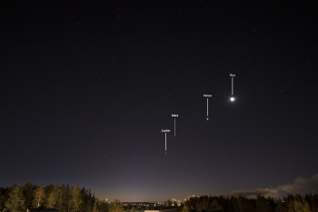 Jupiter, Mars, Venus ja Kuu